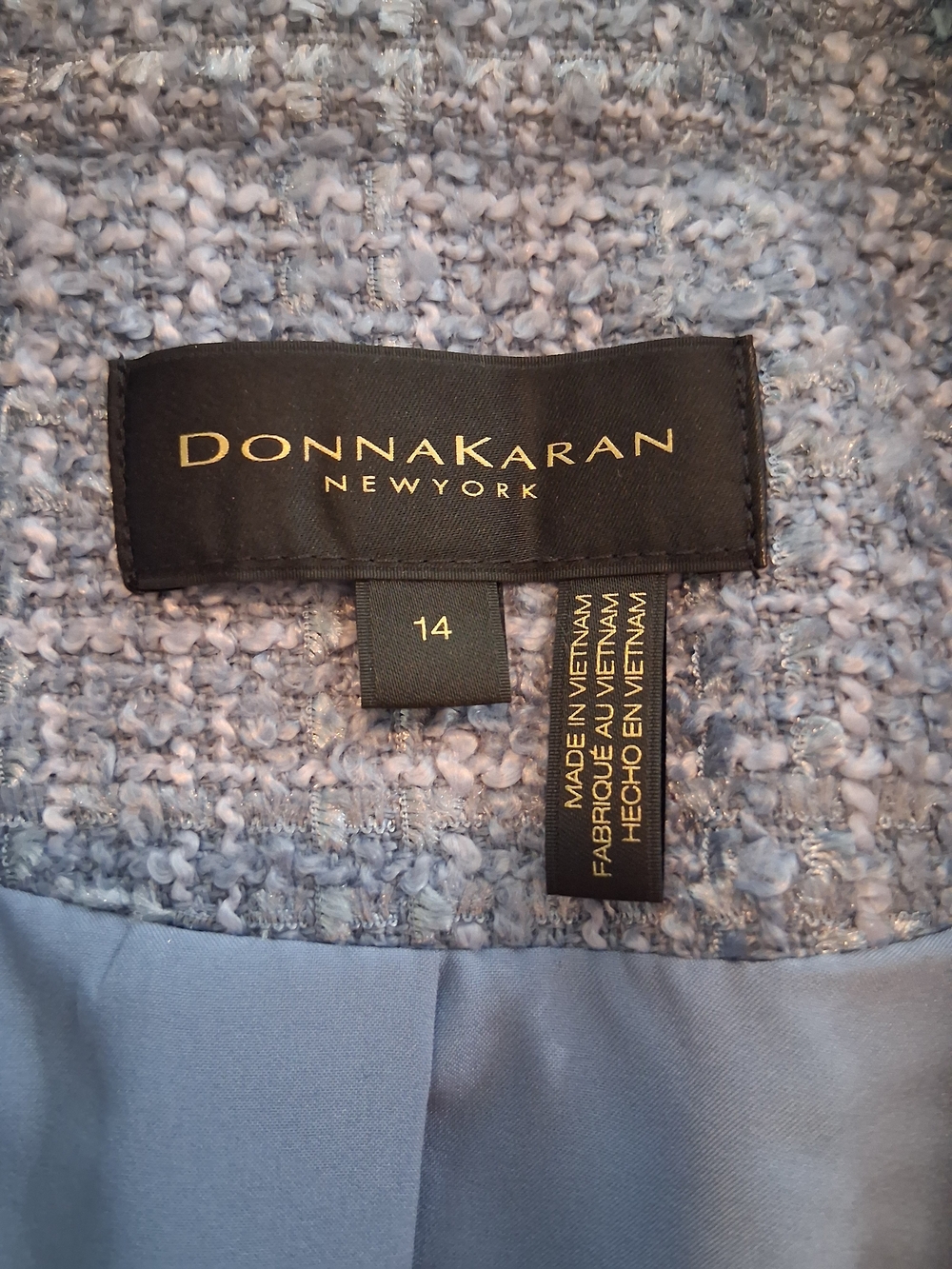 Donna Karan New York Light Blue Tweed Fringed Cropped Blazer Old Money Capsule - Picture 9 of 10